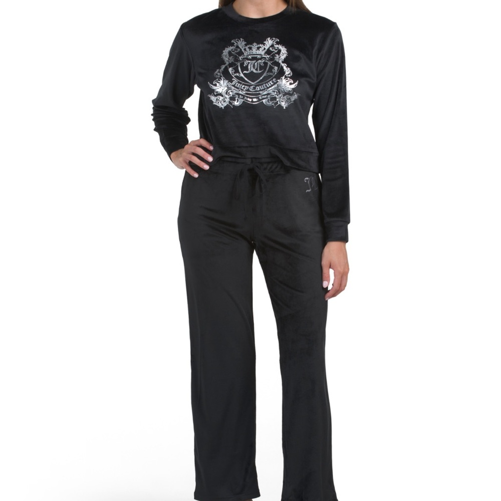 Juicy Couture Black Velour Crest Logo Lounge Set